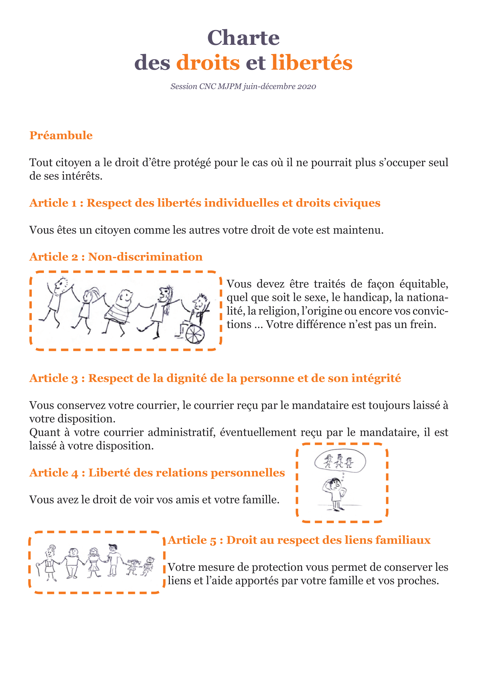 Charte des droits et des libertés de la personne protégée page 1